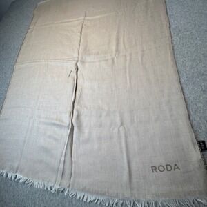 Roda Italy Wrap Scarf Fringe Viscose Modal Cotton Taupe 26x64 Large Shawl